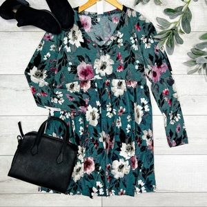 Floral Teal Babydoll Dress